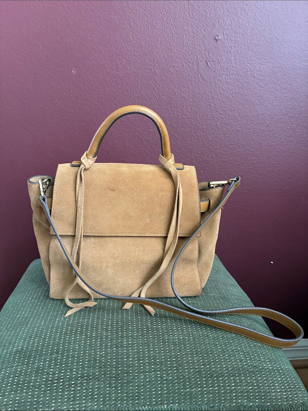 Express Suede Top-Handle Satchel in Tan